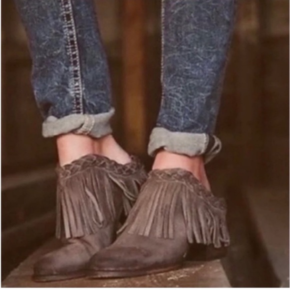 Freebird by Steven Shoes - Freebird by Steven booties - “Lucy” brown oiled leather block heel w/fringe